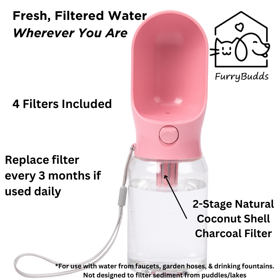 Furry Budds 12oz Dog Water Bottle - Pink